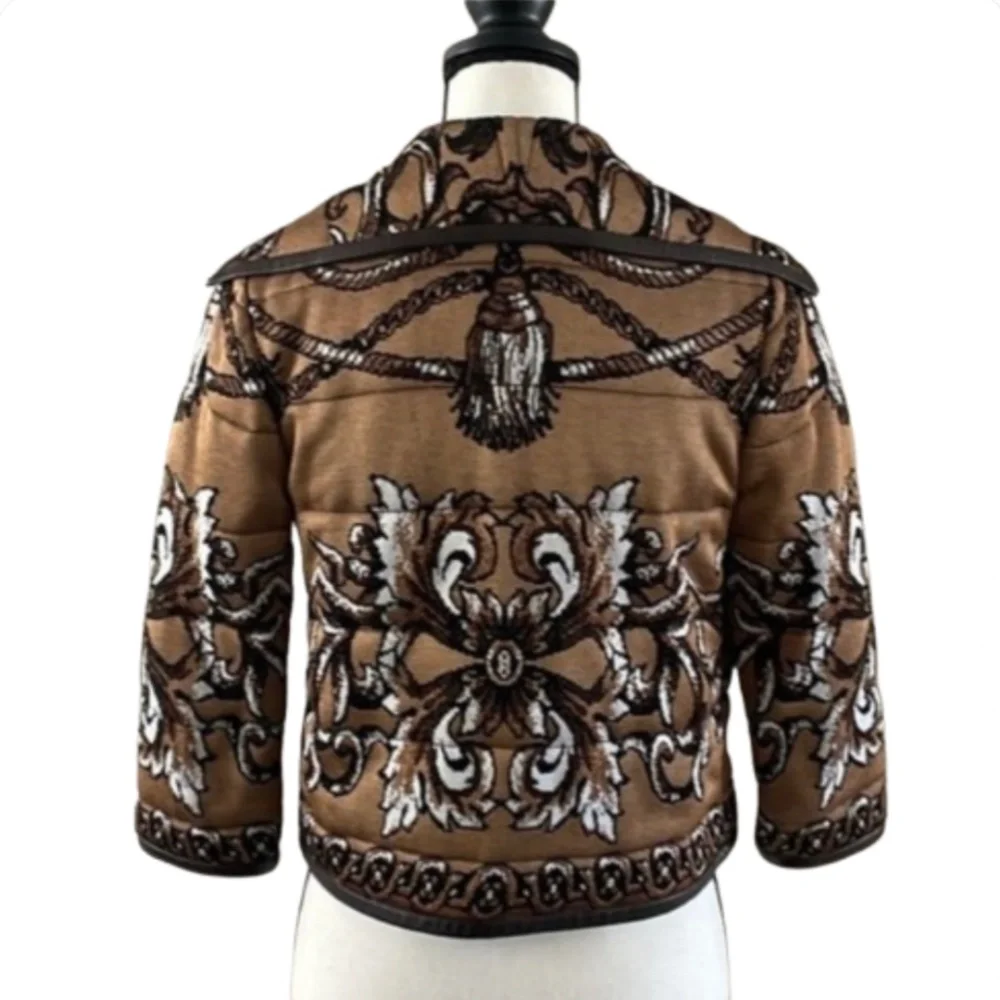 St. John Brown jacket Blazer with Intricate Pattern and Black Trim